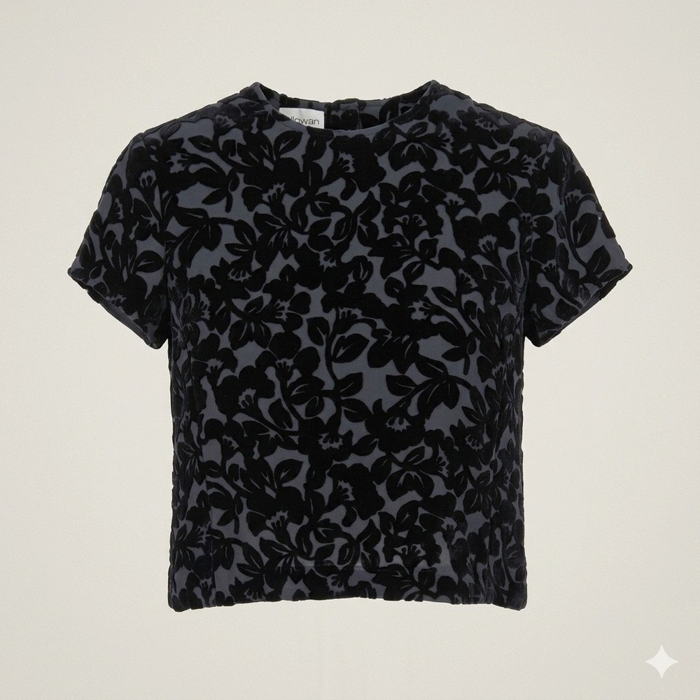 Rena Rowan Womens Black Velvet Floral Burnout Silk Blend Top 6 Dark Romantic 90s